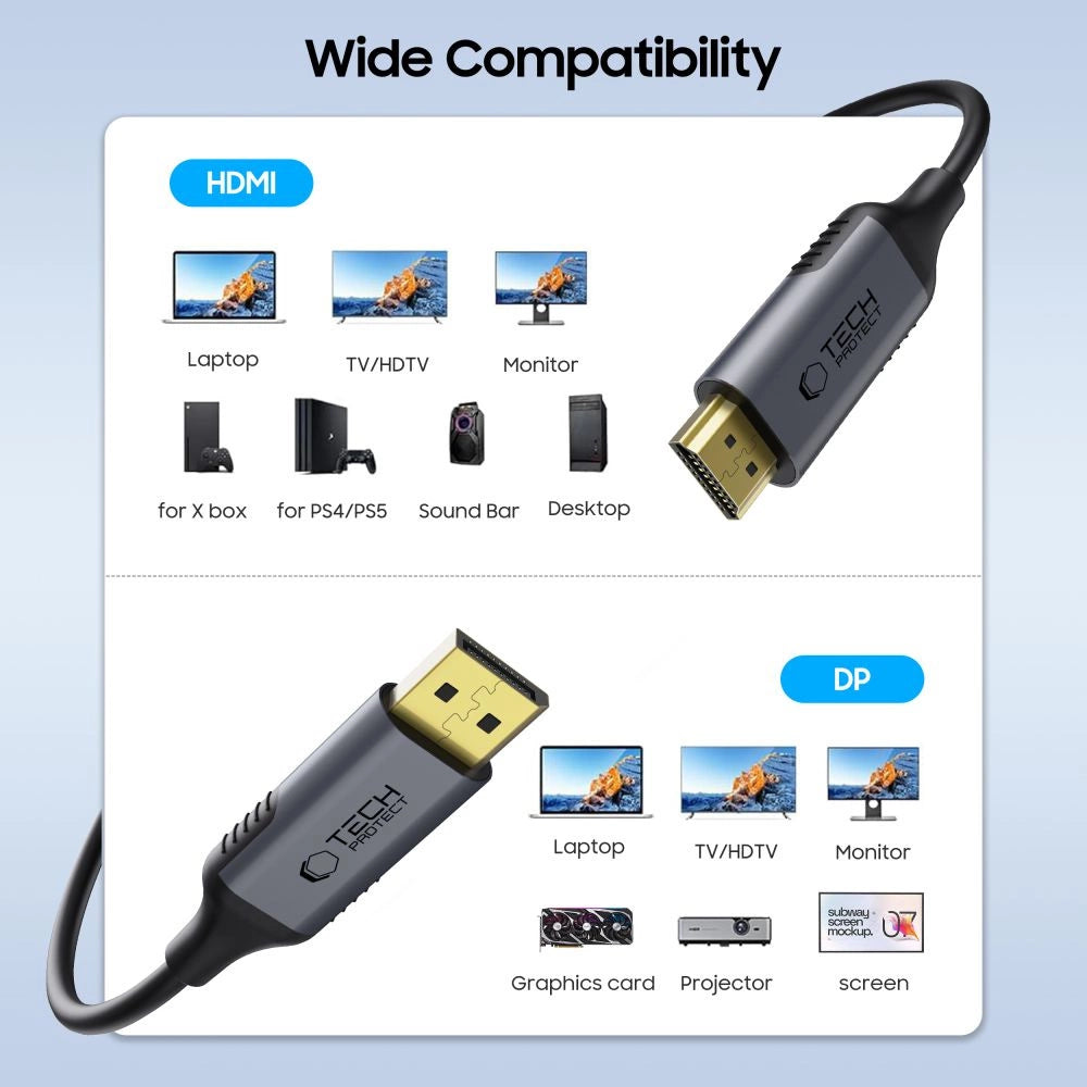 Kabel Tech-Protect UltraBoost DisplayPort / HDMI 2.0 4K 60Hz 2m - czarny – zdjęcie 2