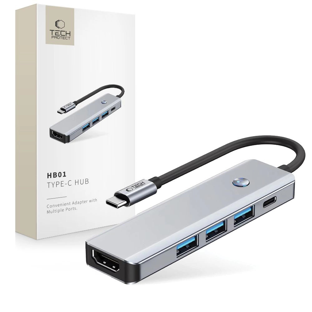 Adapter Tech-Protect HB01 HUB Adapter 5w1 USB-C + USB3.0 + HDMI 4K - szary