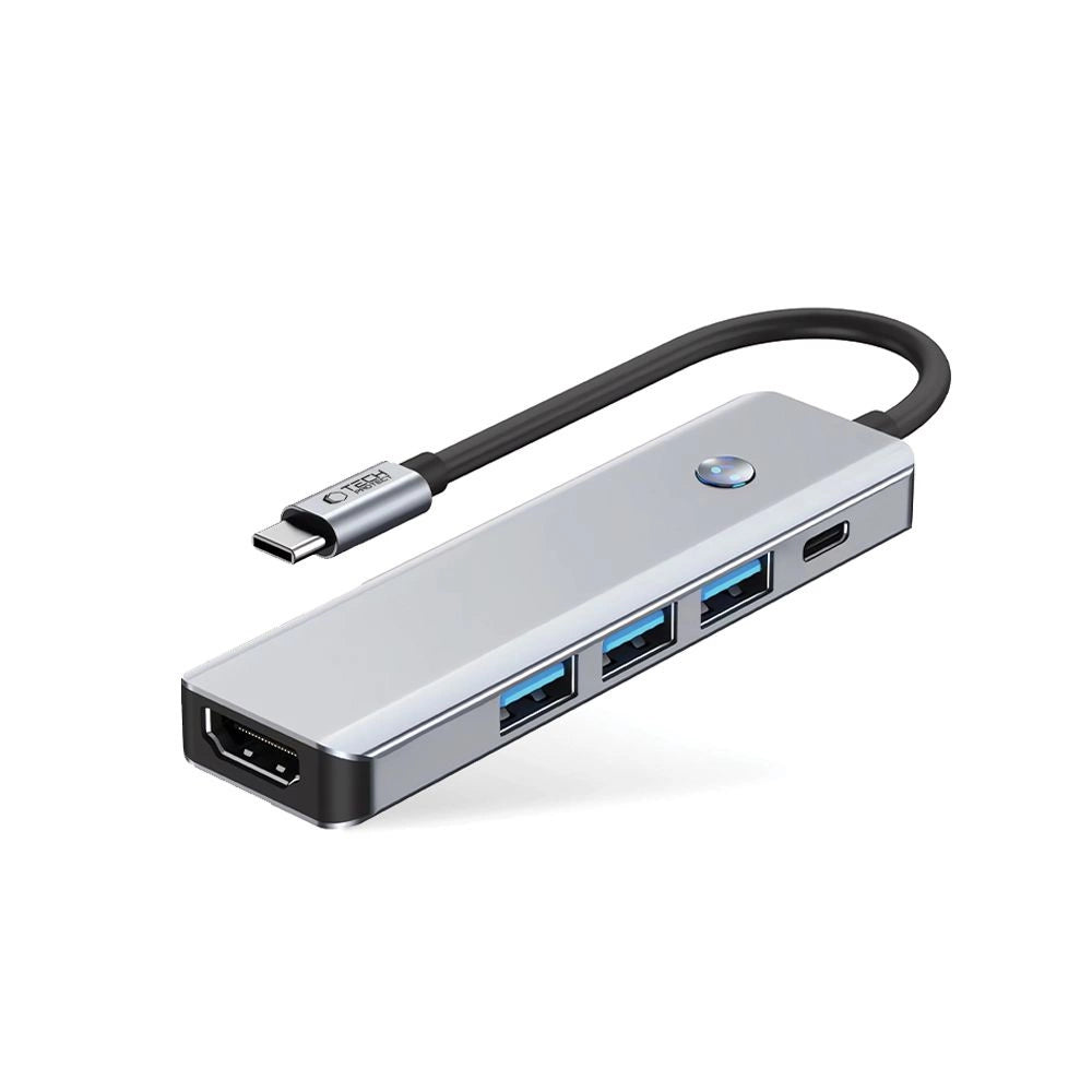 Adapter Tech-Protect HB01 HUB Adapter 5w1 USB-C + USB3.0 + HDMI 4K - szary – zdjęcie 2