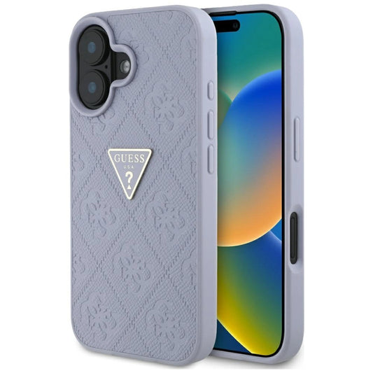 Etui Guess Hot Stamp 4G Pattern Triangle Metal na iPhone 16 - fioletowe