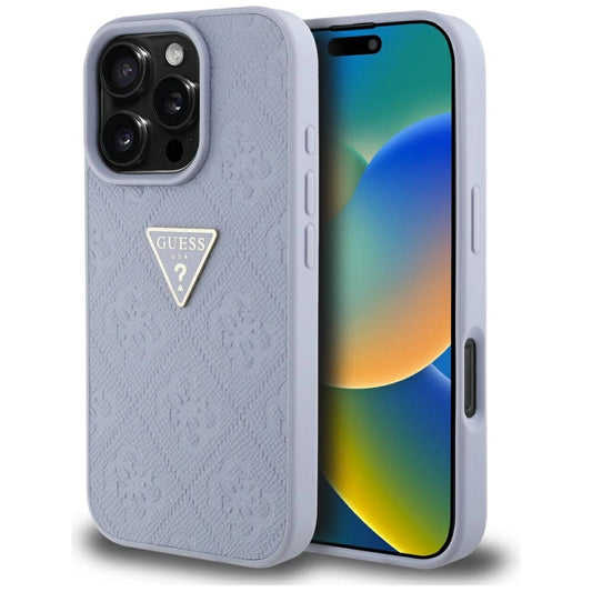 Etui Guess Hot Stamp 4G Pattern Triangle na iPhone 16 Pro - fioletowe