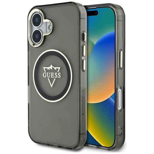Etui Guess IML Metal Mountain Logo MagSafe na iPhone 16 - czarne