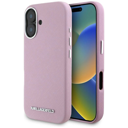 Etui Karl Lagerfeld Saffiano Full Wrapped Elongated na iPhone 16 - różowe