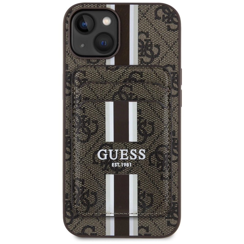 Etui Guess 4G Stripes z portfelem Magsafe do iPhone 15 brązowy – zdjęcie 2