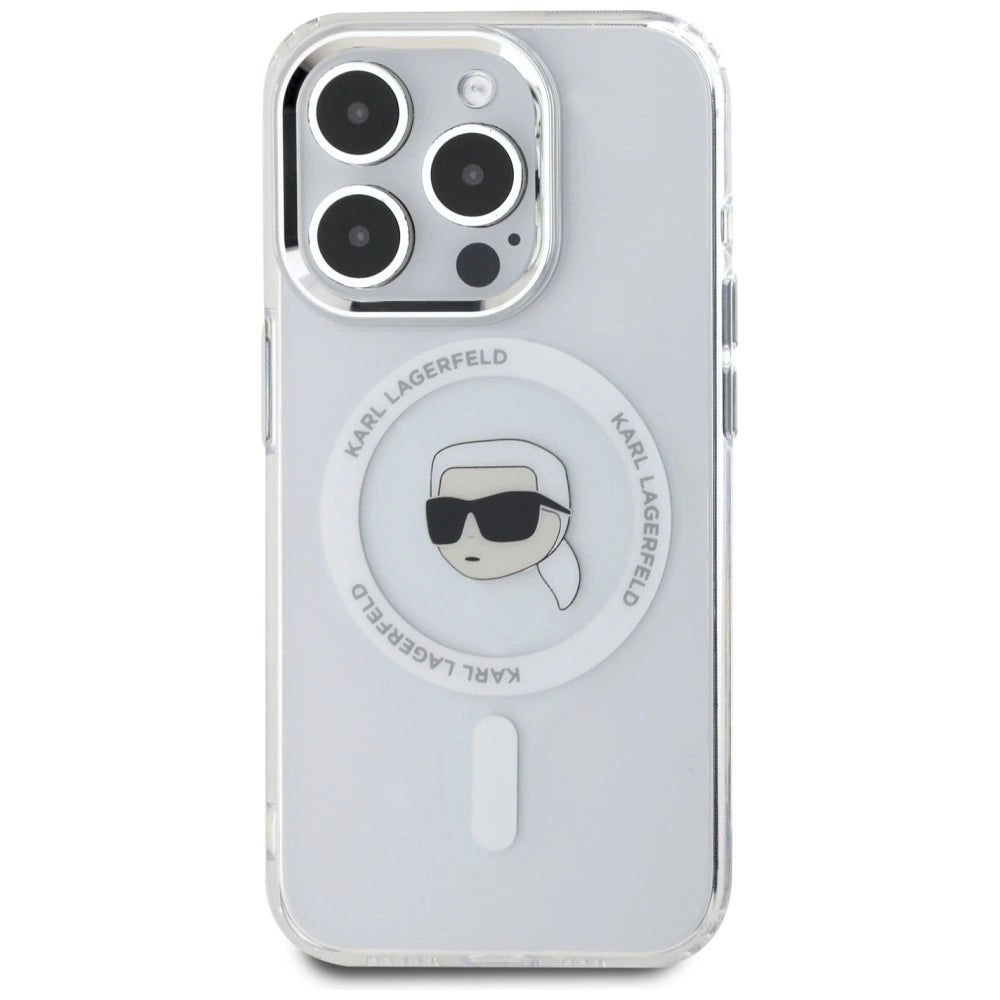 Etui Karl Lagerfeld IML Metal Karl Head MagSafe do iPhone 15 Pro biały – zdjęcie 3