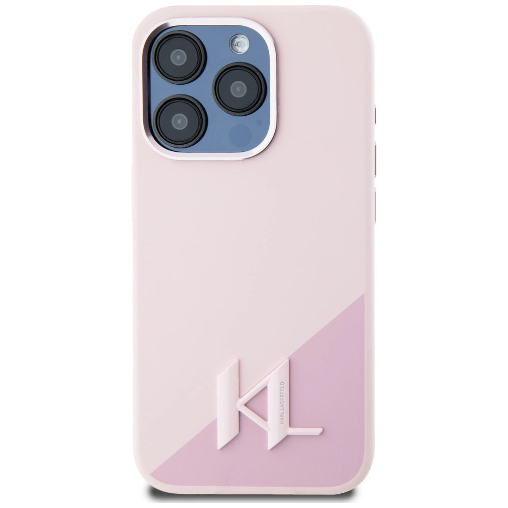 Etui Karl Lagerfeld Silicone Shadow Metal Initial do iPhone 15 Pro różowy – zdjęcie 3