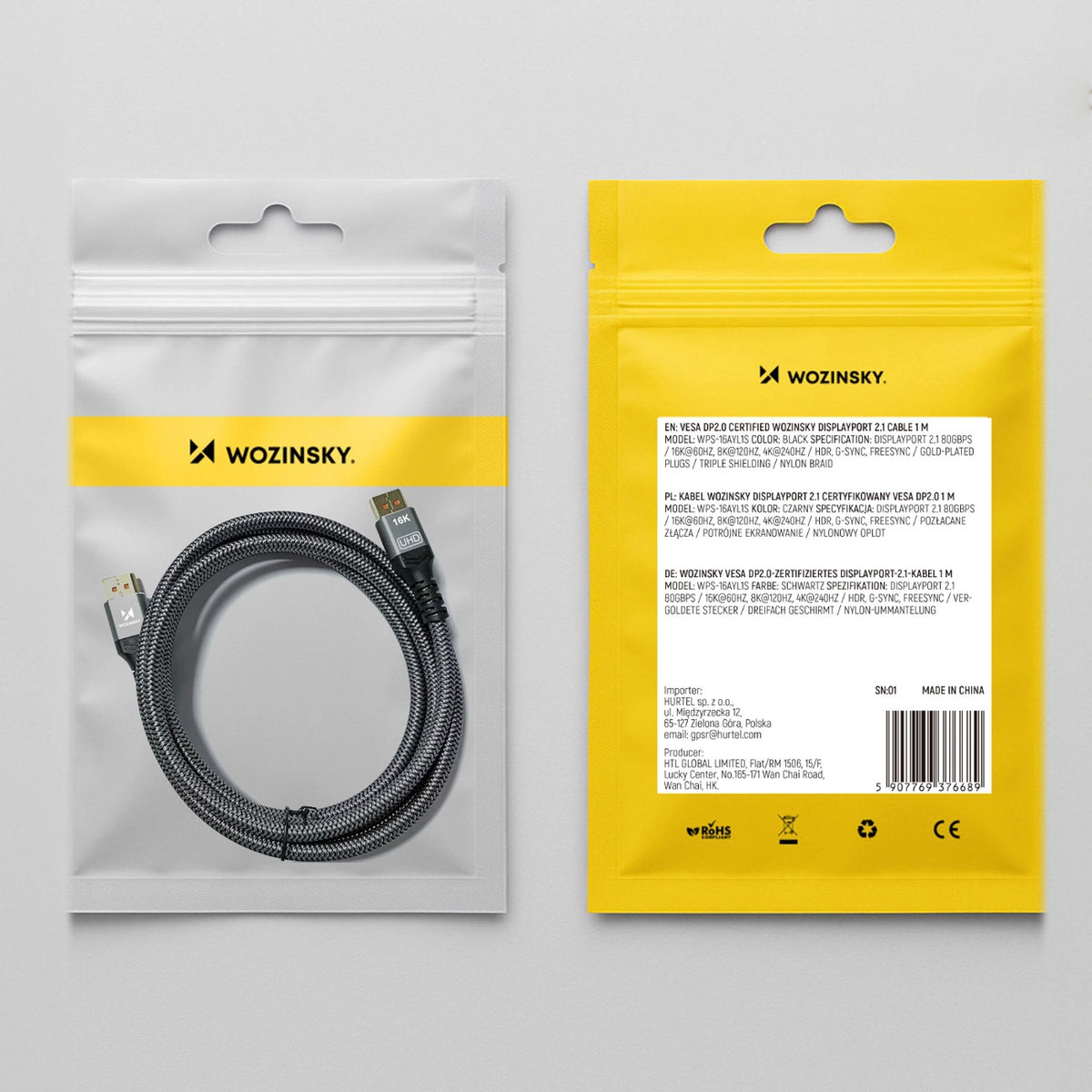 Kabel Wozinsky WPS-16AYL2S DisplayPort 2.1 80 Gb/s 16K@60Hz - czarny – zdjęcie 10