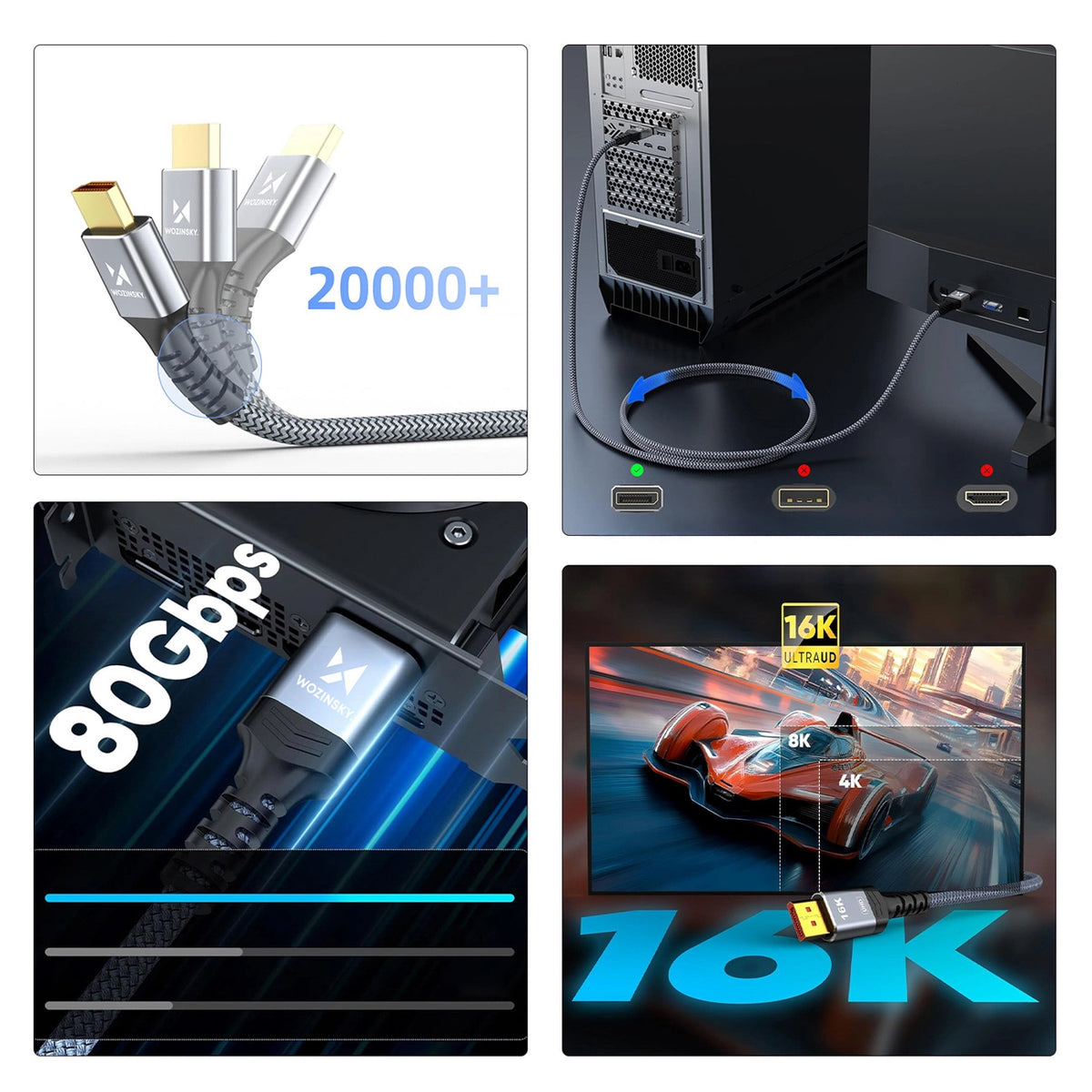 Kabel Wozinsky WPS-16AYL2S DisplayPort 2.1 80 Gb/s 16K@60Hz - czarny – zdjęcie 3