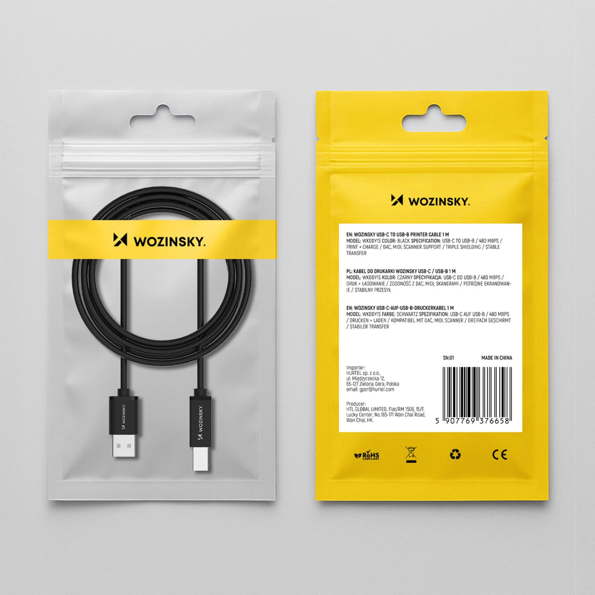 Kabel Wozinsky WKDDY4S USB-B - USB-A 480Mb/s 1m - czarny – zdjęcie 11