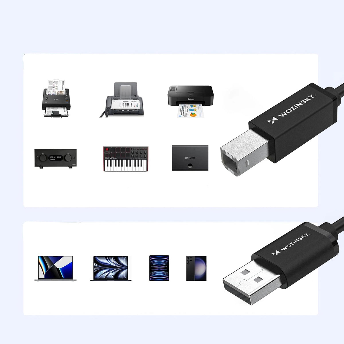 Kabel Wozinsky WKDDY4S USB-B - USB-A 480Mb/s 1m - czarny – zdjęcie 7