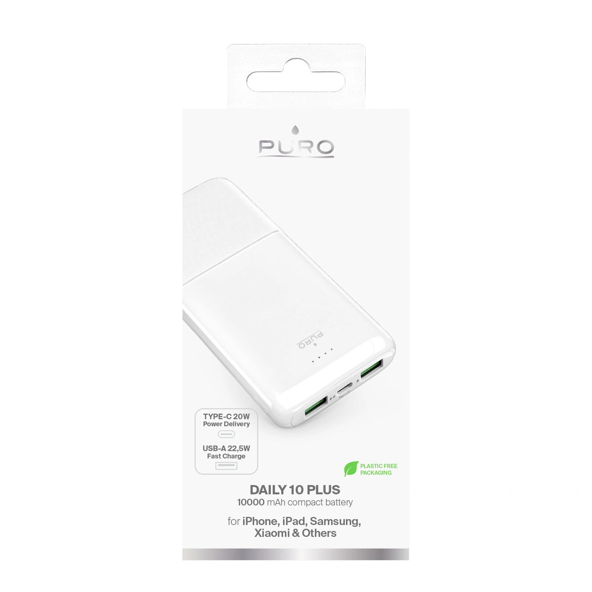 Powerbank Puro DAILY 10 PLUS 10000mAh 2x USBA / 1x USB-C 22.5W - biały – zdjęcie 2