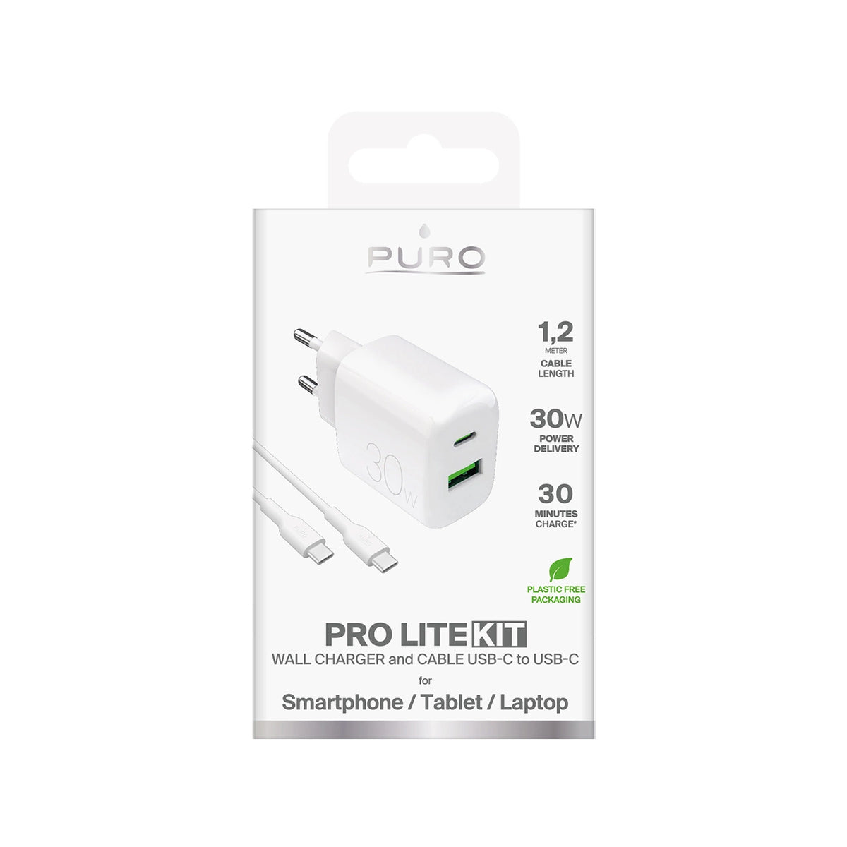 Ładowarka sieciowa Puro PROLITE 30W USB-A / USB-C + kabel USB-C - biała – zdjęcie 2