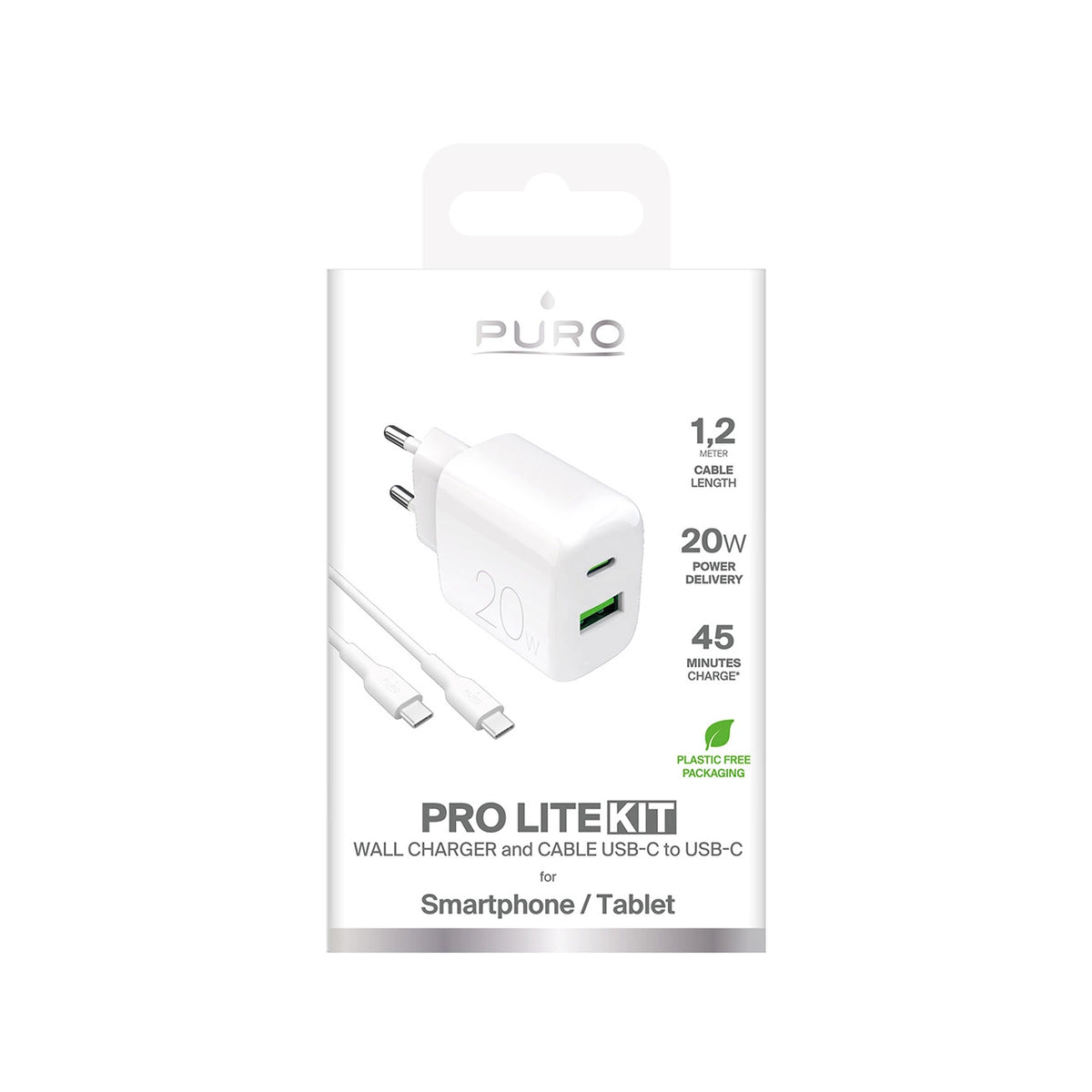 Ładowarka sieciowa Puro PROLITE 20W USB-A / USB-C + kabel USB-C - biała – zdjęcie 2