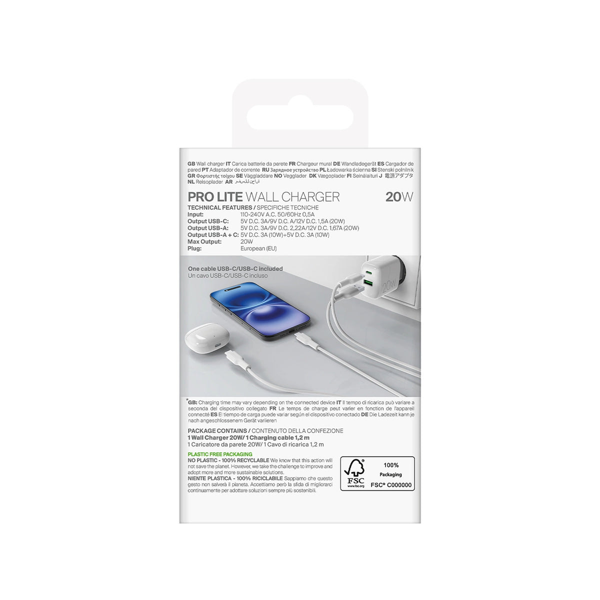 Ładowarka sieciowa Puro PROLITE 20W USB-A / USB-C + kabel USB-C - biała – zdjęcie 3