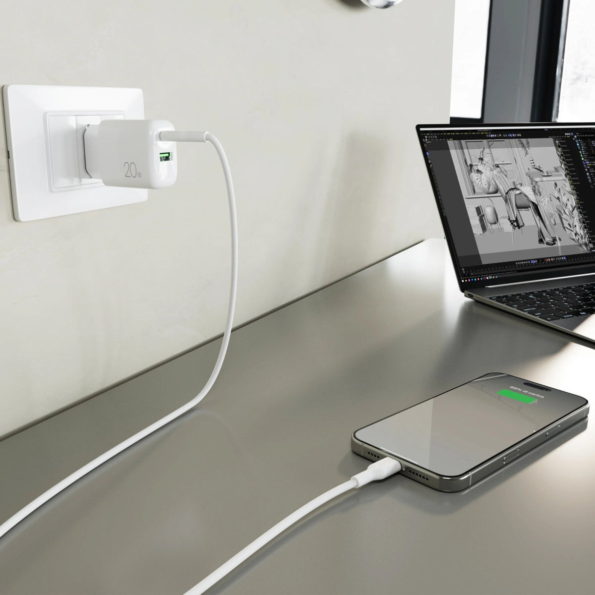 Ładowarka sieciowa Puro PROLITE 20W USB-A / USB-C + kabel USB-C - biała – zdjęcie 8