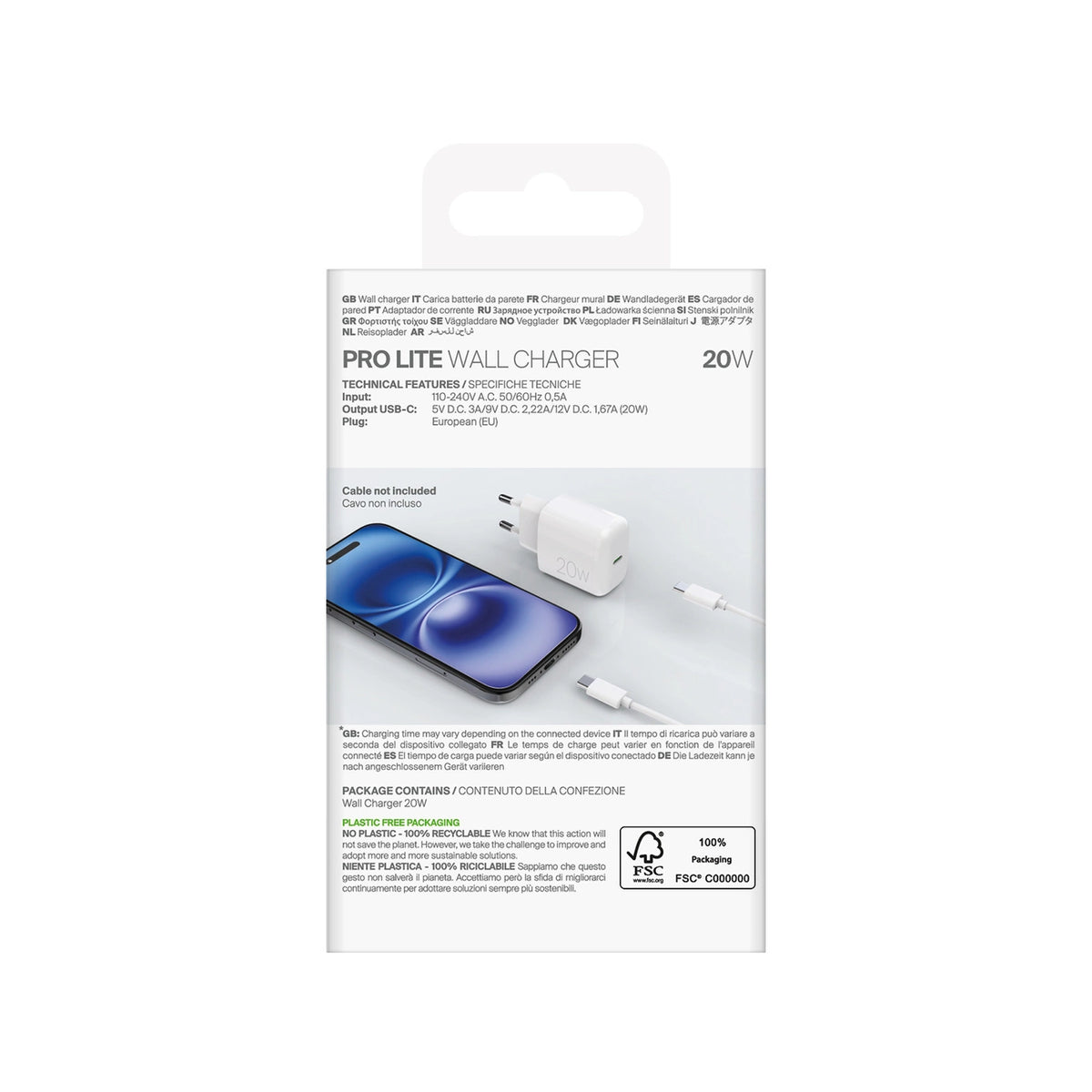 Ładowarka sieciowa Puro PROLITE 20W USB-C - biała