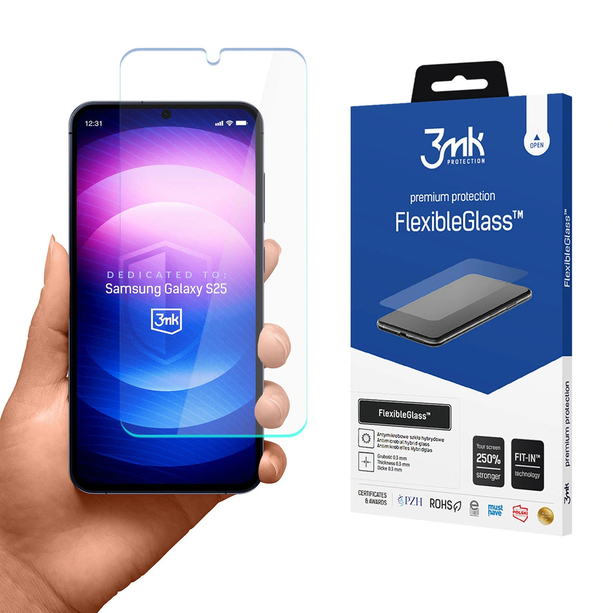 Szkło hybrydowe 3mk FlexibleGlass na Samsung Galaxy S25