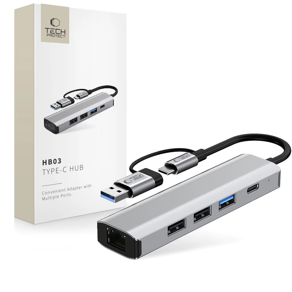 Adapter Tech-Protect HB03 HUB Adapter 5w1 USB-C + USB2.0 + USB3.0 - szary