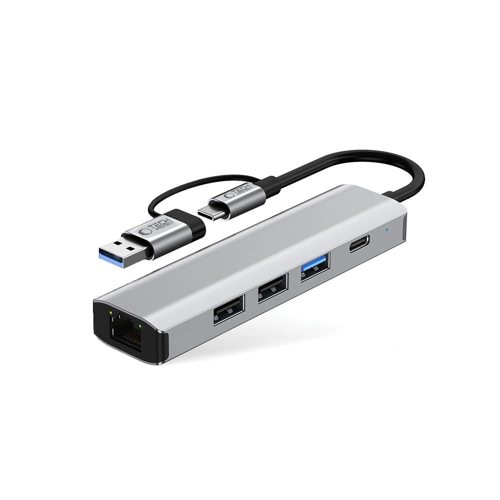 Adapter Tech-Protect HB03 HUB Adapter 5w1 USB-C + USB2.0 + USB3.0 - szary – zdjęcie 2