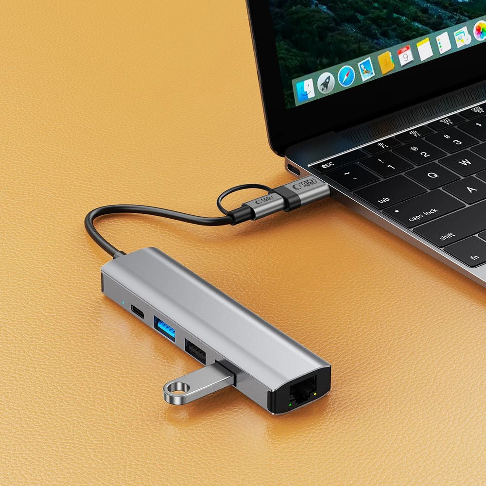 Adapter Tech-Protect HB03 HUB Adapter 5w1 USB-C + USB2.0 + USB3.0 - szary – zdjęcie 8