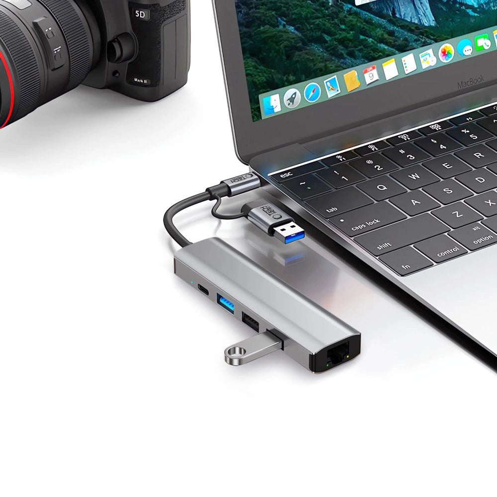 Adapter Tech-Protect HB03 HUB Adapter 5w1 USB-C + USB2.0 + USB3.0 - szary – zdjęcie 9