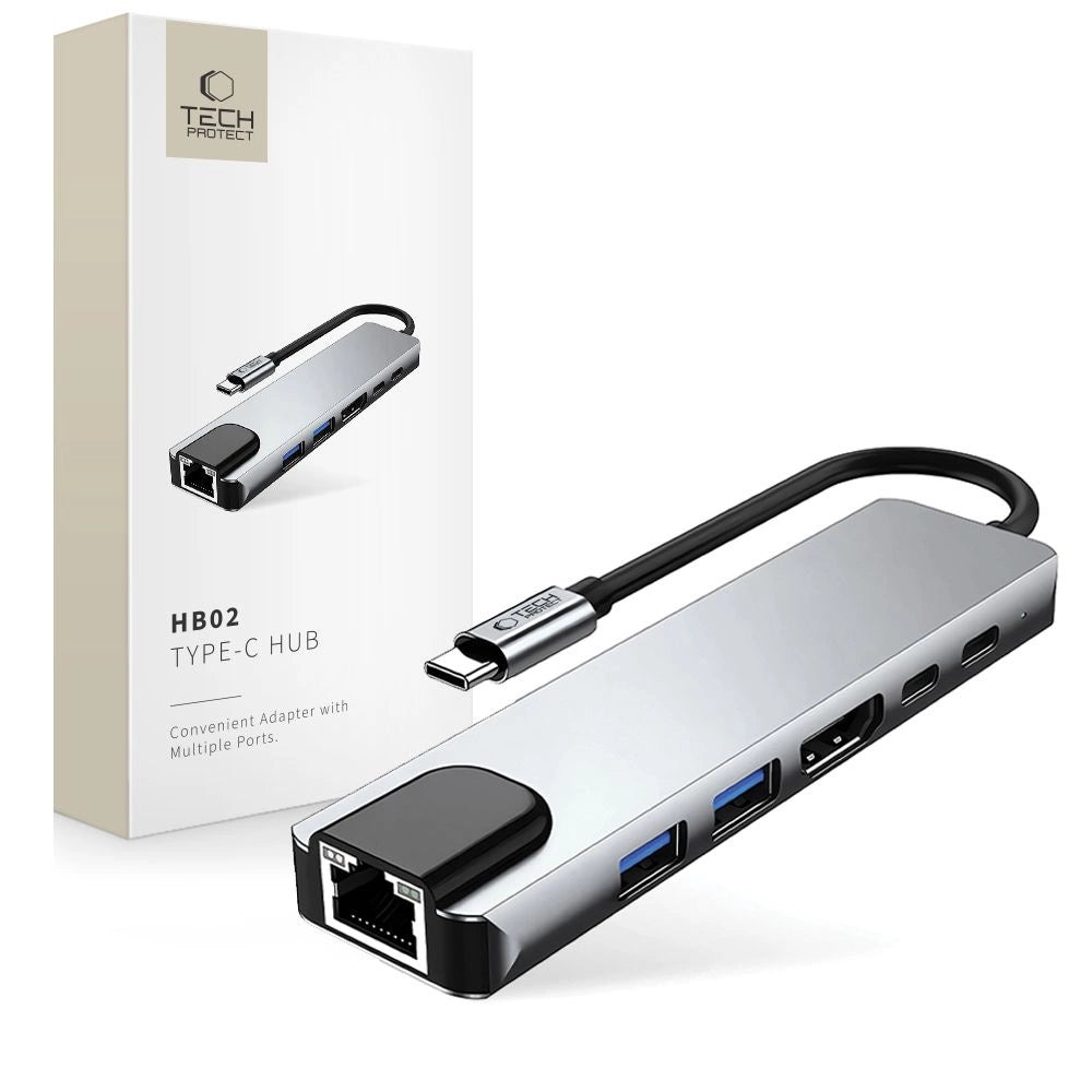 Adapter Tech-Protect HB02 HUB Adapter 6w1 USB-C + USB2.0 + USB3.0 - szary