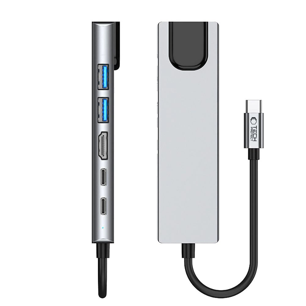 Adapter Tech-Protect HB02 HUB Adapter 6w1 USB-C + USB2.0 + USB3.0 - szary – zdjęcie 6