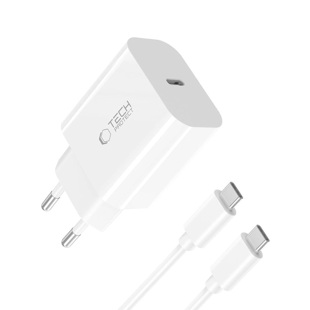 Ładowarka sieciowa Tech-Protect NC20W PD20W USB-C z kablem USB-C - biała – zdjęcie 2
