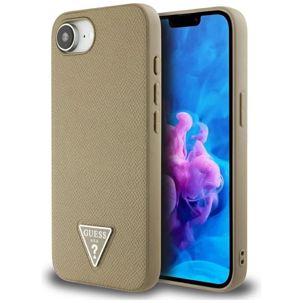 Etui Guess Grained Triangle MagSafe na iPhone 16e - brązowe