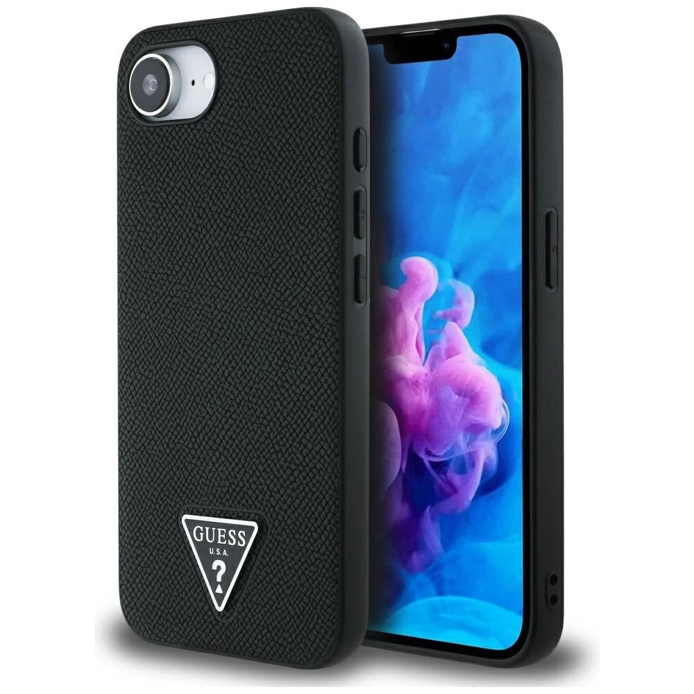 Etui Guess Grained Triangle MagSafe na iPhone 16e - czarne