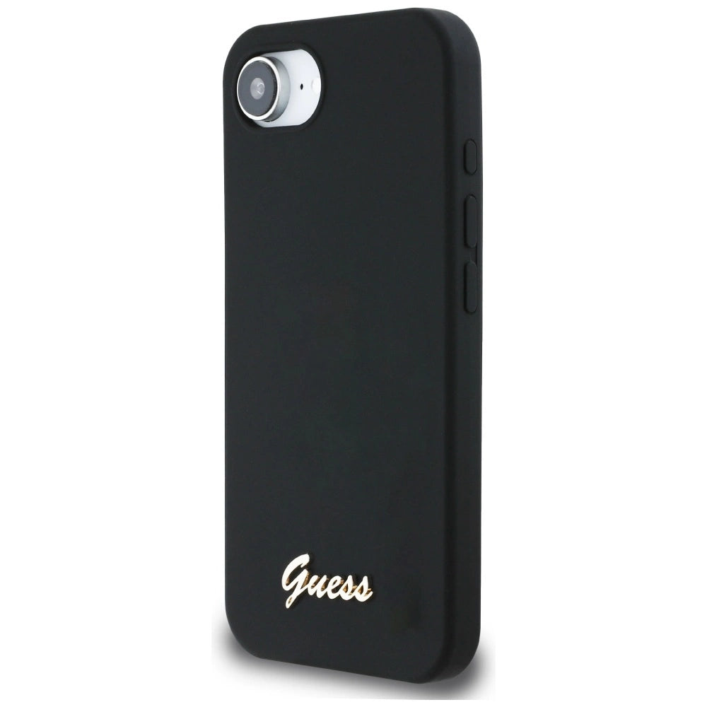 Etui Guess Silicone Script Metal Logo MagSafe na iPhone 16e - czarne – zdjęcie 2