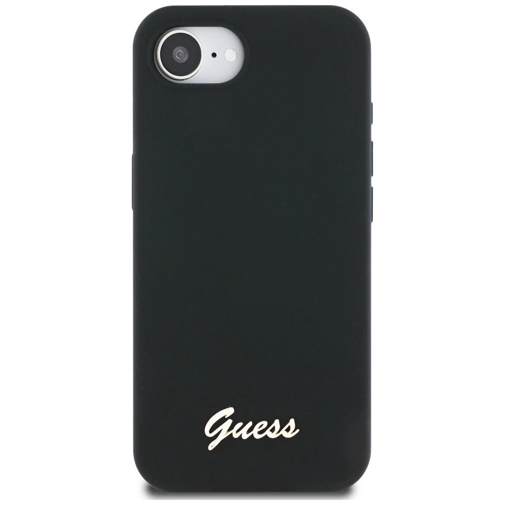 Etui Guess Silicone Script Metal Logo MagSafe na iPhone 16e - czarne – zdjęcie 3