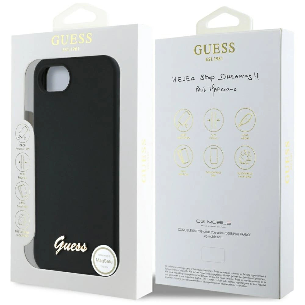 Etui Guess Silicone Script Metal Logo MagSafe na iPhone 16e - czarne – zdjęcie 8