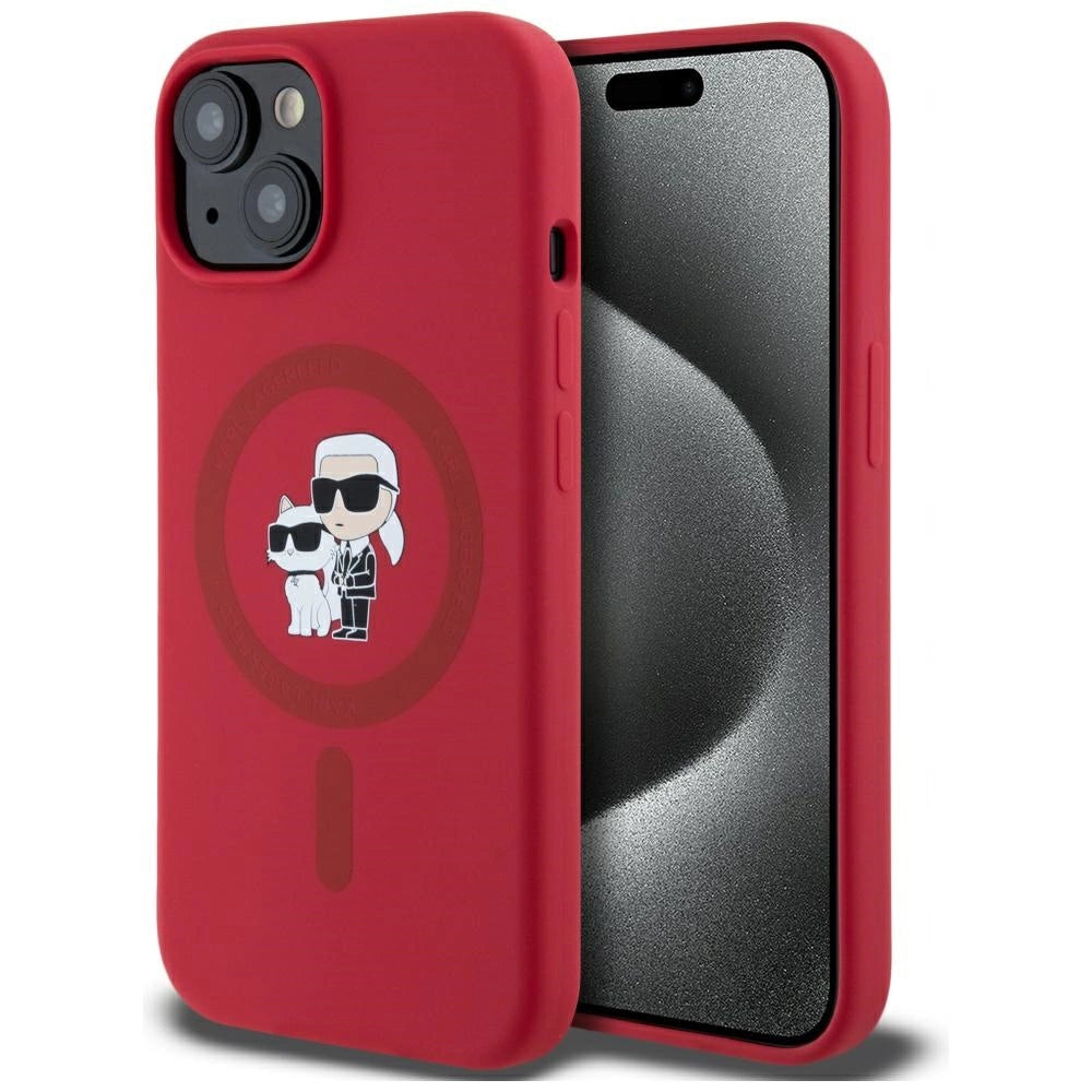 Etui Karl Lagerfeld Silicone Karl&Choupette Heads na iPhone 15 - czerwone