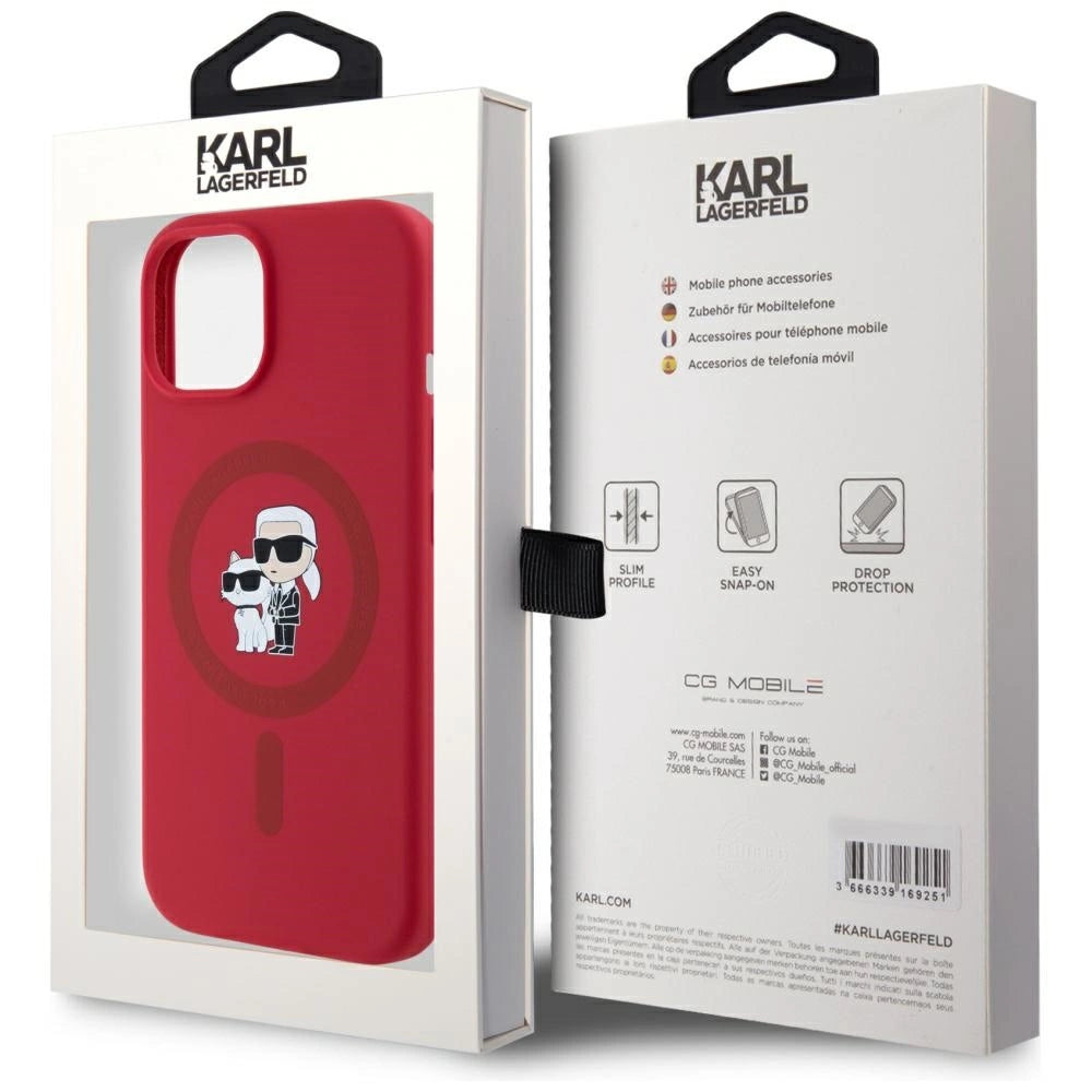 Etui Karl Lagerfeld Silicone Karl&Choupette Heads na iPhone 15 - czerwone – zdjęcie 8