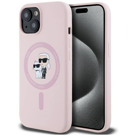 Etui Karl Lagerfeld Silicone Karl&Choupette na iPhone 15 Plus - różowe