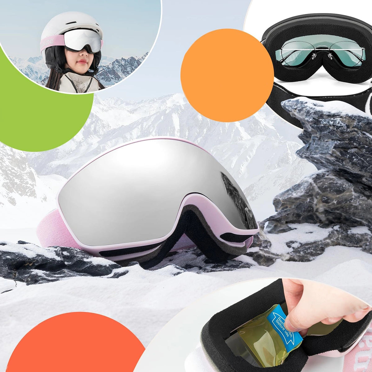Qunature Pink Children's skiing goggles (medium/large children's version) – zdjęcie 3