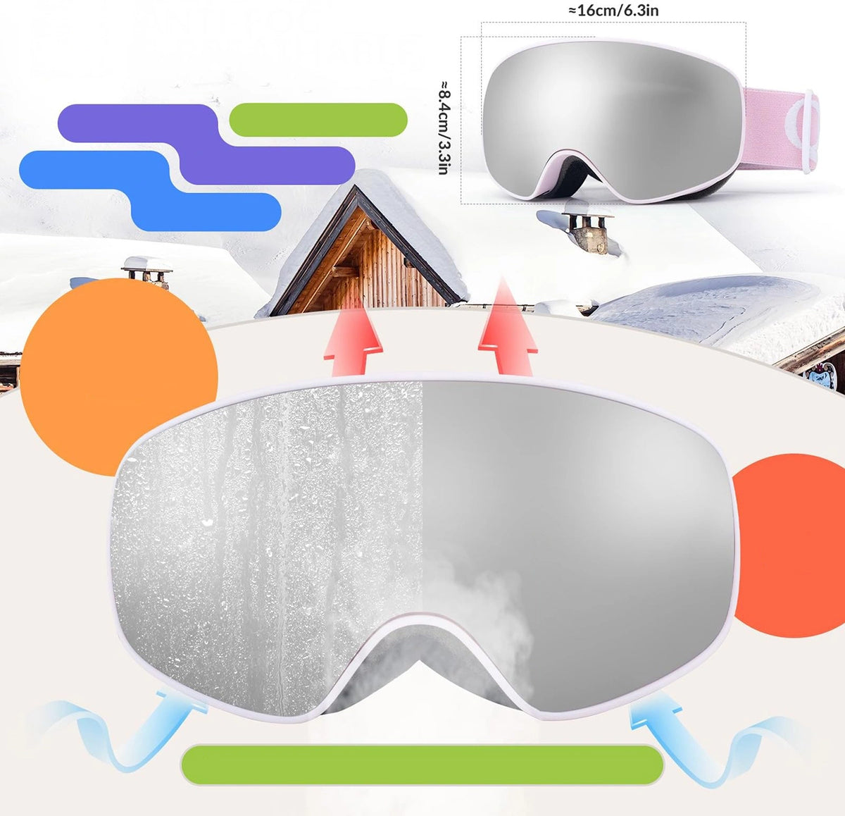 Qunature Pink Children's skiing goggles (medium/large children's version) – zdjęcie 4