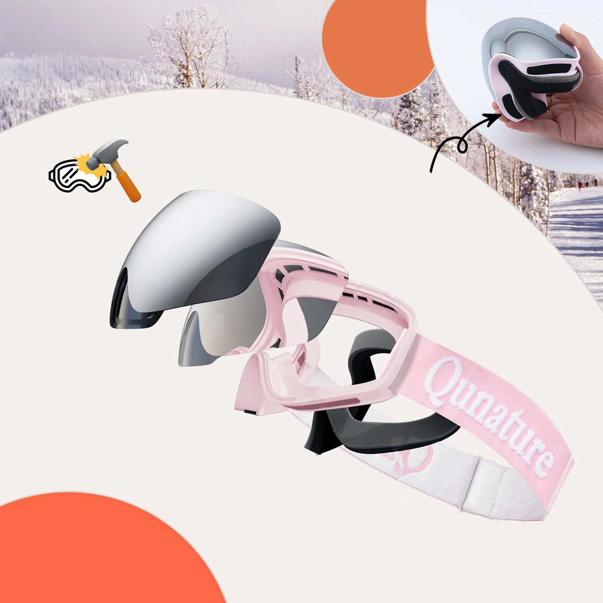 Qunature Pink Children's skiing goggles (medium/large children's version) – zdjęcie 6