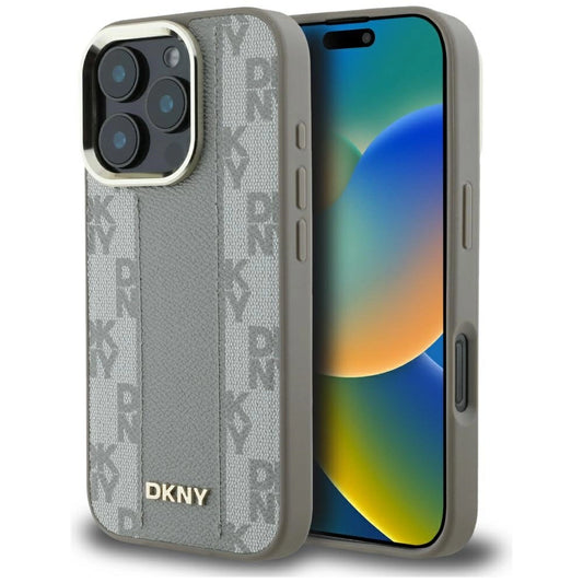 Etui DKNY Checkered Pattern Magsafe na iPhone 16 Pro - beżowe