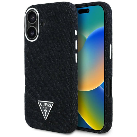 Etui Guess Denim Triangle Logo MagSafe na iPhone 16 - czarne