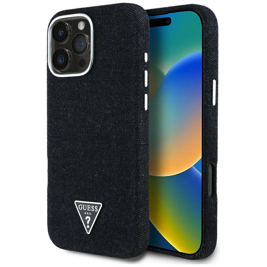 Etui Guess Denim Triangle Logo MagSafe na iPhone 16 Pro - czarne