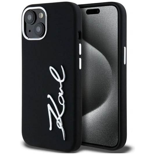 Etui Karl Lagerfeld Silicone Metal Script Logo na iPhone 15 - czarne