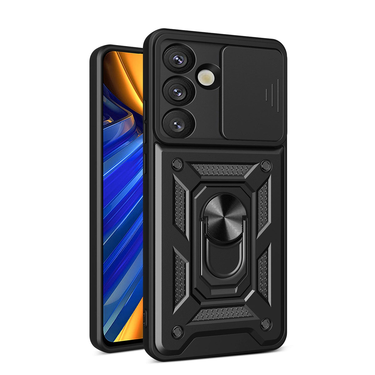 Pancerne etui Hybrid Armor Camshield z podstawką i na Oppo F29 5G - czarne