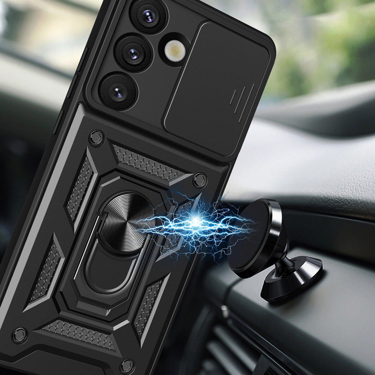 Pancerne etui Hybrid Armor Camshield z podstawką i na Oppo F29 5G - czarne – zdjęcie 3