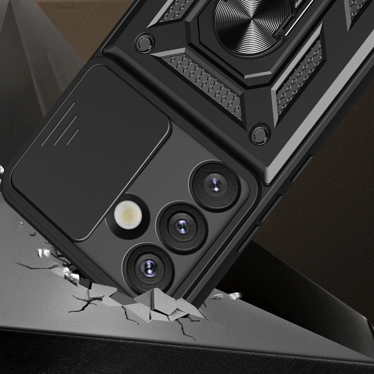 Pancerne etui Hybrid Armor Camshield z podstawką na Realme P3 5G - czarne – zdjęcie 2