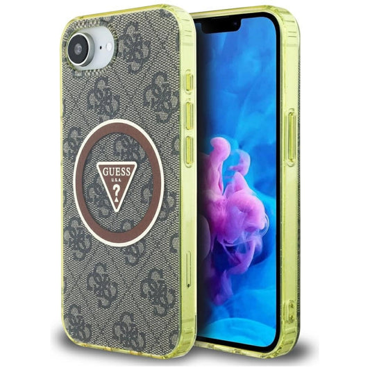 Etui Guess IML Metal Glitter 4G Circle Triangle na iPhone 16e - brązowe