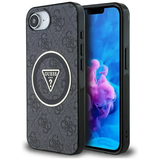 Etui Guess IML Metal Glitter 4G Circle Triangle na iPhone 16e - czarne