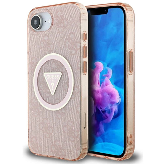 Etui Guess IML Metal Glitter 4G Circle Triangle na iPhone 16e - różowe