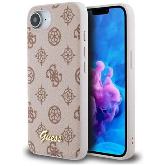 Etui Guess Peony Script Logo MagSafe na iPhone 16e - brązowe